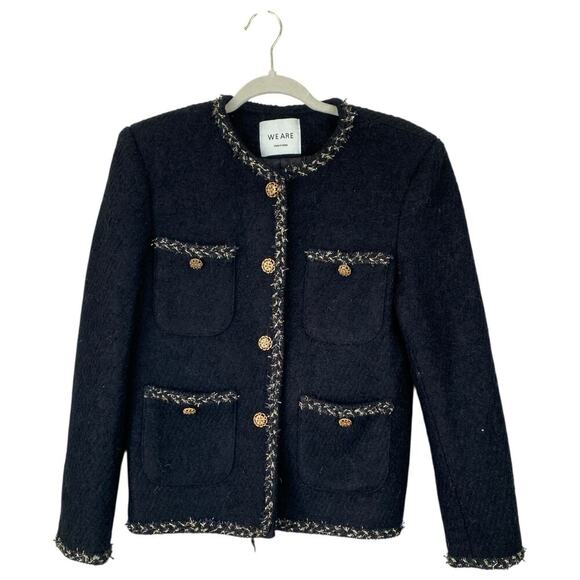 WE ARE K-Fashion Korean Tweed Blazer Black Size Small Gold Business Workwear - Picture 1 of 8